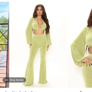 Chartreuse slinky pants set fashion nova